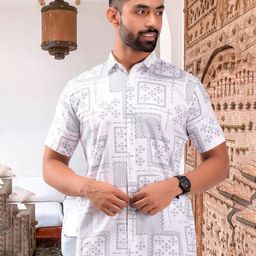 BASE 41 Men Custom Fit Geometric Printed Spread Collar Casual Shirt-image-69