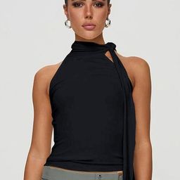 StyleCast x Revolte Solid Tie-Ups Halter Neck Fitted Regular Top-image-15