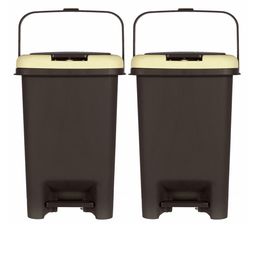Kuber Industries Set Of 2 Brown Portable Push & Pedal Dustbin With Lid & Handle image 2