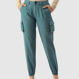 IVOC Teal Cotton Regular Fit Mid Rise Joggers-image-61