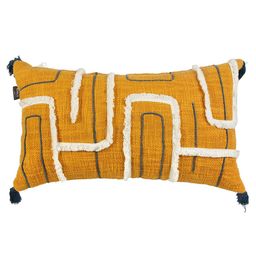 BLANC9 Mustard & White Set of Single Self Design Rectangle Cushion Covers image 2