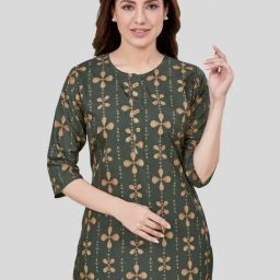 Saree Swarg Green Printed A Line Kurti-image-77