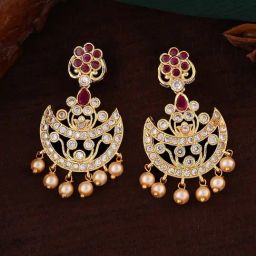 Estele Gold-Plated CZ Gorgeous Flower Design Pearls Chand Bali-29