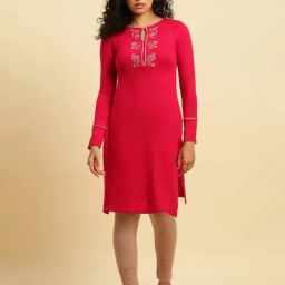 W Pink Embroidered Straight Kurta-picture-11
