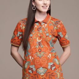 Label Ritu Kumar Women Orange Floral Printed Tropical T-shirt-image-83
