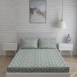 Living scapes by Pantaloons White & Yellow 220 TC King Bedsheet with 2 Pillow Covers-image-23