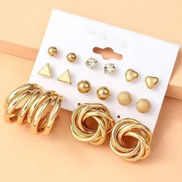 GOLDIWALA Set Of 8 Gold Plated Artificial Stones Studded Circular Studs-13