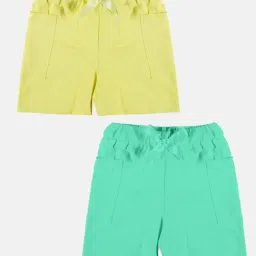Kiddopanti Kids Mint Green & Lime Yellow Solid Shorts (Pack Of 2)-picture-49