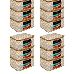 Kuber Industries Set Of 12 Cream-Colour & Brown Checked Saree Covers-3