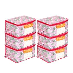 Kuber Industries Set of 6 Pink & Green Metallic Printed Cloth Organisers-0