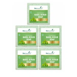 She Essentials Set Of 5 Natural Basil Scrub Soap - 125 g Each-41
