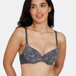 Zivame Grey Printed Medium Coverage Padded T-Shirt Bra-0