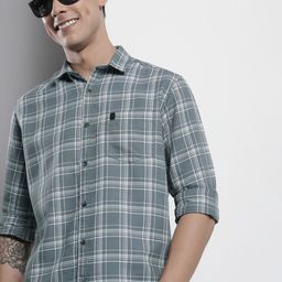The Indian Garage Co Men Grey & White Checked Cotton Casual Shirt-image-45