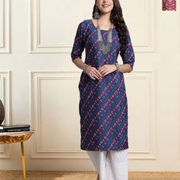 HERE&NOW Selection Of 2 Bandhani Printed Round Neck Straight Kurtas-image-31