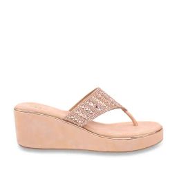Mochi Women's Rose Gold Thong Wedges-image-94