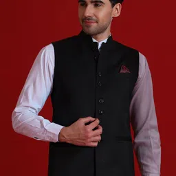 TAHVO Pure Cotton Woven Mandarin Collar Nehru Jacket-14