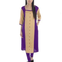 PATRORNA Gold & Purple Regular Fit Kurta-image-22