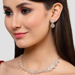 Karatcart Rose Gold Plated Light Green Floral CZ Stone Studded Jewellery Set-image-73