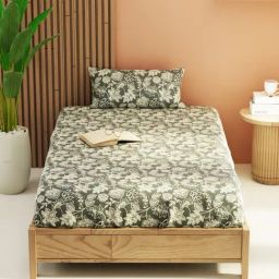 KOPA Bagator Grey Microfibre Floral 152 TC Single Flat Bedsheet with 1 Pillow Cover-image-17