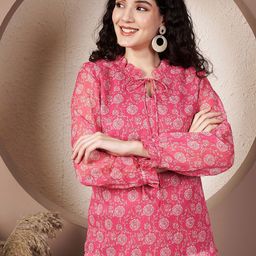 Fbella Floral Print Keyhole Neck Chiffon Top-picture-22