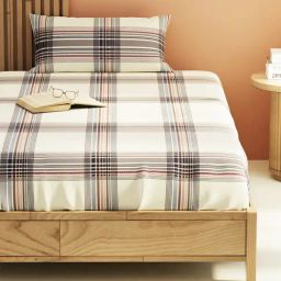 KOPA Bagator Offwhite Microfibre Checks 152 TC Single Flat Bedsheet with 1 Pillow Cover image 2