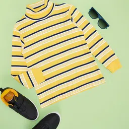 Pantaloons Junior Boys Striped Turtle Neck Pure Cotton Sweatshirt-image-92