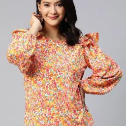 Melon by PlusS Orange Floral Print Top-image-23