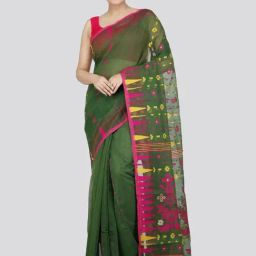 Pinkloom Green & Pink Cotton Woven Saree-picture-44