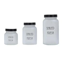 Femora Frosted Glass Storage Jar With Black Lid (700, 1000, 1500 Ml) - Set of 3-22