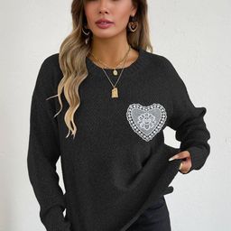 Blooming Tales Women Solid Round Neck Full Sleeve Applique Pullover-picture-25