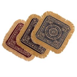 Kuber Industries Brown & Grey 3 Pieces Printed Velvet Pooja Mats-15