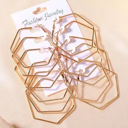 Estele Set of 6 Gold-Plated Geometric Shaped Hoop Earrings-6