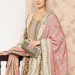 Libas Yoke Design Regular Sequinned Kurta With Trousers & Dupatta-38