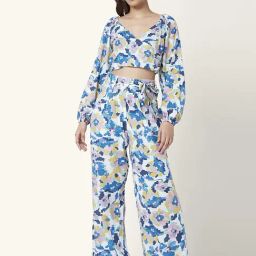 People by Pantaloons Blue & White Printed Co-Ords Set-image-1