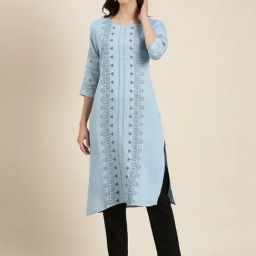 SHOWOFF Blue Cotton Printed Kurta-image-99
