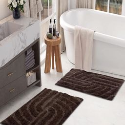 LUXEHOME INTERNATIONAL Scotland Maze Cut Brown 2 Pieces Textured Anti Skid Bath Rugss-image-63
