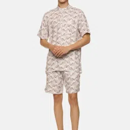 Don Vino Cream Regular Fit Printed Shirt & Shorts Set-image-102