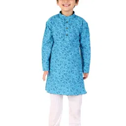 Pro-Ethic Style Developer Kids Blue & White Printed Full Sleeves Kurta with Pyjamas-image-86