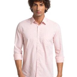 Parx Pink Cotton Slim Fit Printed Shirt-picture-2