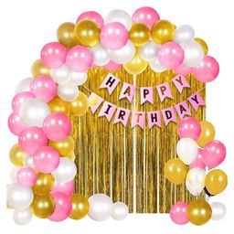 Bubble Trouble Girl's White, Pink & Golden Metallic Balloons for Decoration Kit Combo Set - Pack of 64-14