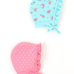 Babyhug 100% Cotton Caps Pack of 2 Floral & Squirrel Print Multicolor - Diameter 12 cm-13