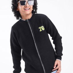 Pine Kids Fine Knit Full Sleeves Sweater with NumberEmbroidery - Black-image-87