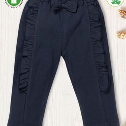 Pranava 100% Organic Cotton Bow Detailed Frilled Pant- Navy Blue-image-6