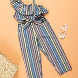 PURPLE UNITED KIDS One Shoulder Striped Jumpsuit - Black & Multicolor-image-55