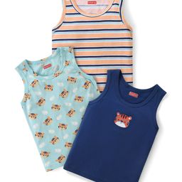 Babyhug 100% Cotton Knit Sleeveless Vests with Animal Print & Stripes Pattern Pack of 3 - Multicolor-image-93
