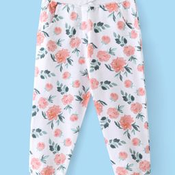 Babyhug Terry Knit Full Length Lounge Pant with Floral Print - White-image-84