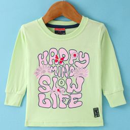 Olio Kids Cotton Knit Full Sleeves Winter T-Shirt with Text Print - Sea Green-image-73