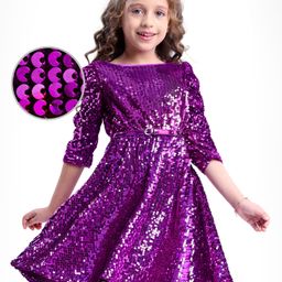 Hola Bonita Knit Full Sleeves Party Dress With Sequin Detailing - Wine-image-29