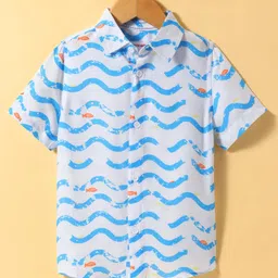 Under Fourteen Only Rayon Half Sleeves Fish Printed Shirt - Blue-picture-3