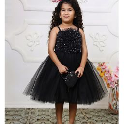 Toy Balloon Kids Sleeveless Floral Applique Detailed & Sequins Embellished Dress - Black-image-82
